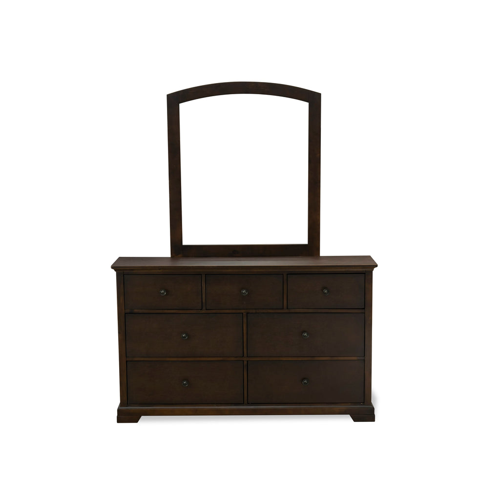 Cordova CO21-8U3ASW 3-Piece Walnut Bedroom Ensemble Modern Bed Frame, Mid-Century Mirror & 6-Drawer Dresser