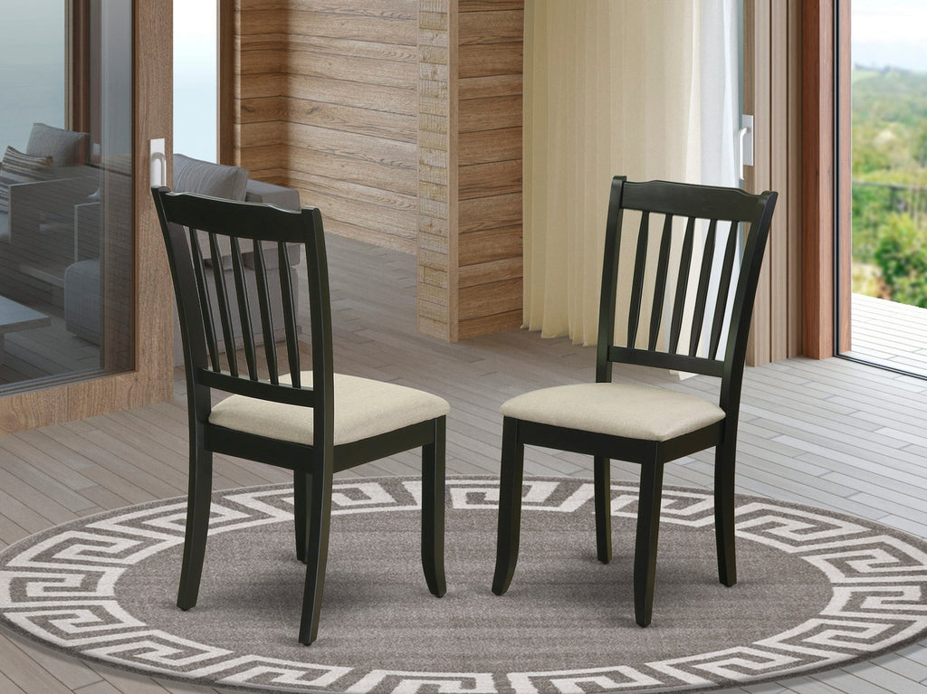 Decorative Set of 2 Black DAC-B83-T Dining Chairs in Linen Fabric with Elegant Wood Finish