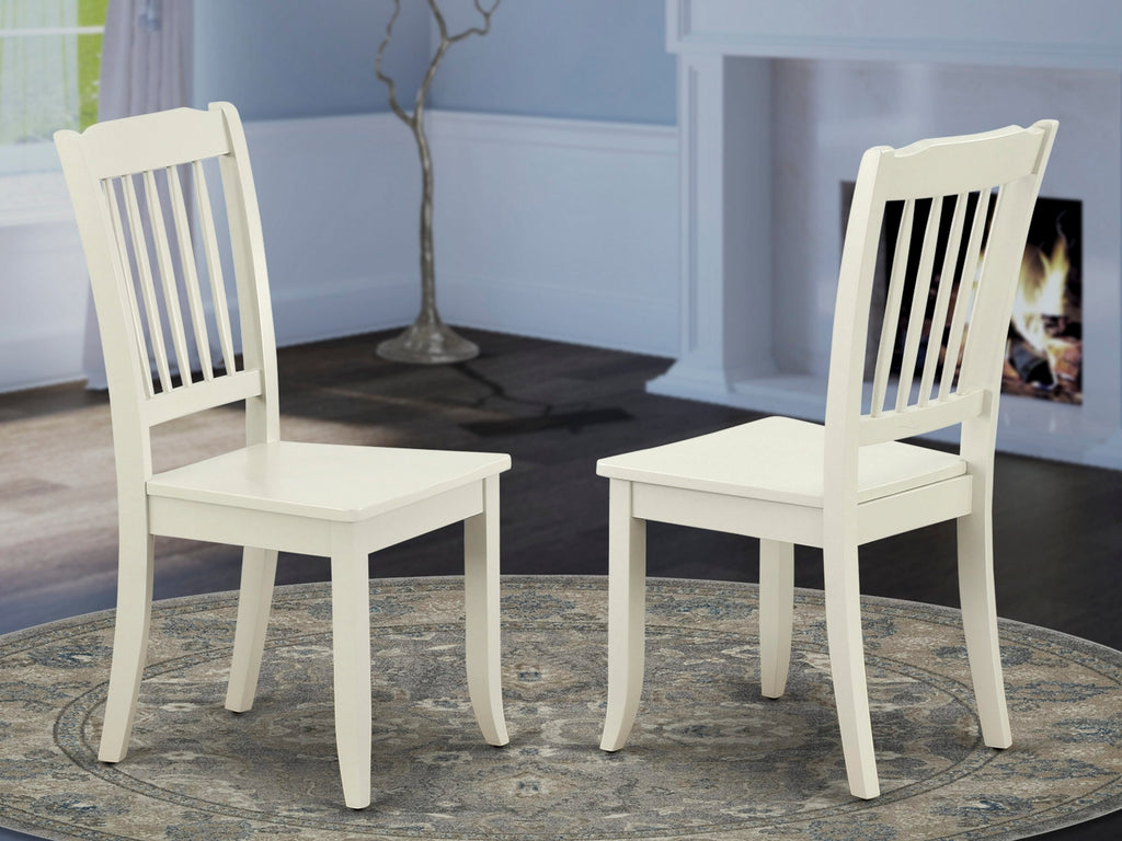 DAC-L5Y-8 Elegant Danbury Set of 2 Dining Slat Back Chairs with Wooden Seats in Fresh Linen White Finish