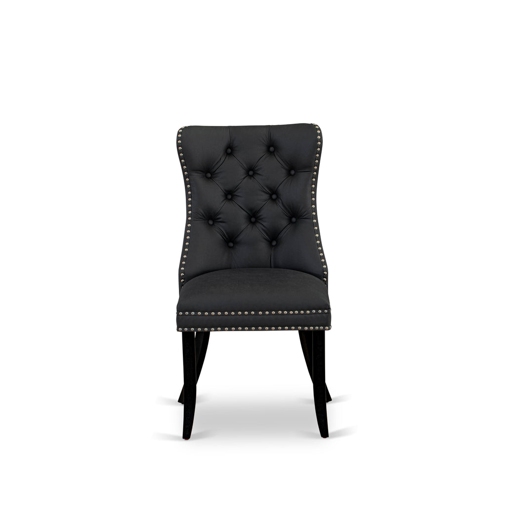 X12DA-8KE-RR Elegant Dining Ensemble, Wood Table & 12 Plush Grey Chairs, Black Brushed Finish
