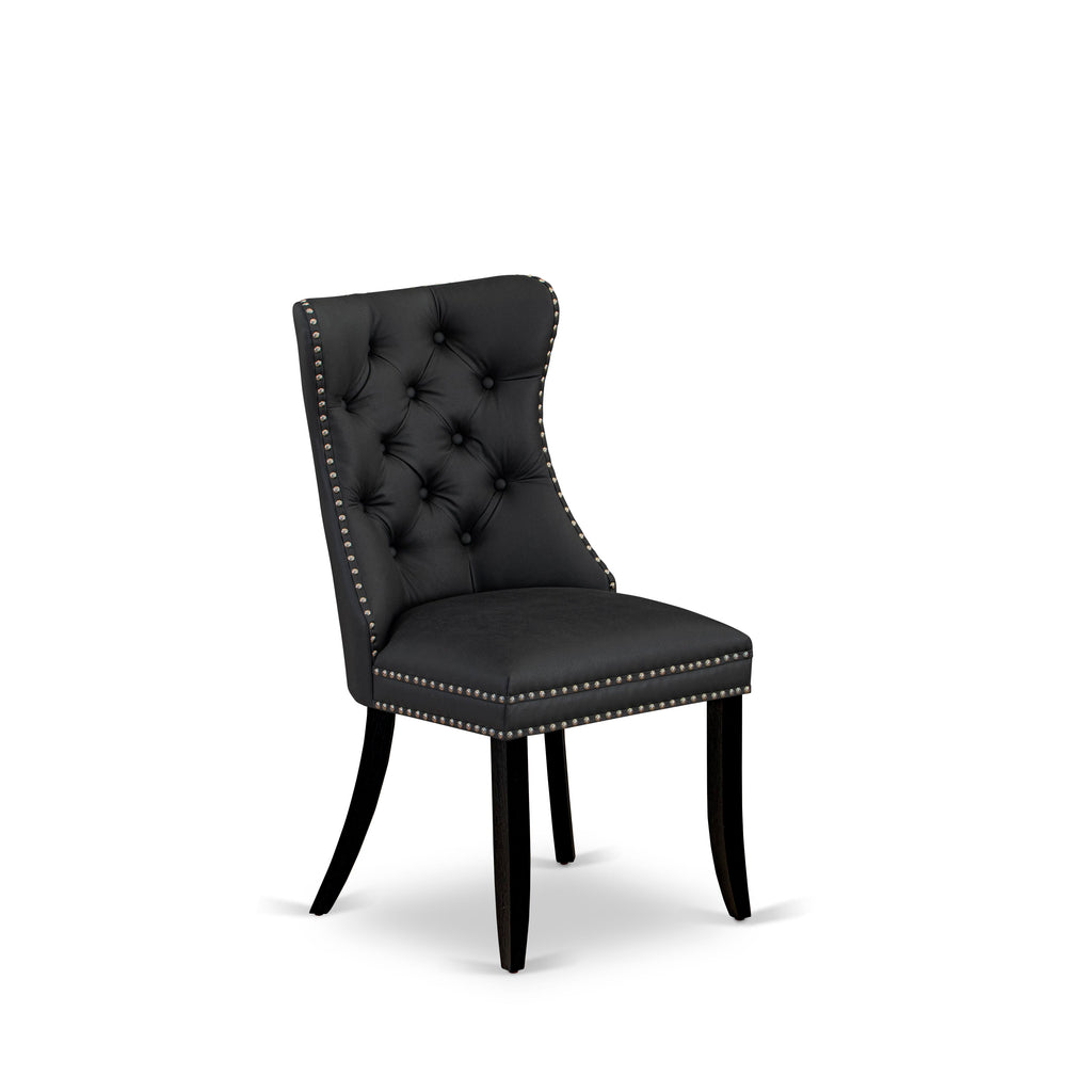 X12DA-8KE-RR Elegant Dining Ensemble, Wood Table & 12 Plush Grey Chairs, Black Brushed Finish