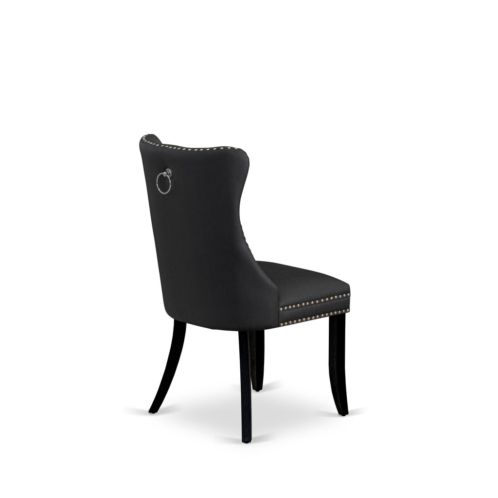 X12DA-8KE-RR Elegant Dining Ensemble, Wood Table & 12 Plush Grey Chairs, Black Brushed Finish