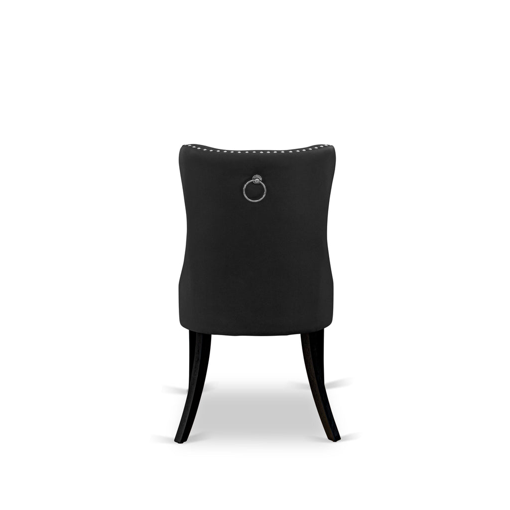X12DA-8KE-RR Elegant Dining Ensemble, Wood Table & 12 Plush Grey Chairs, Black Brushed Finish