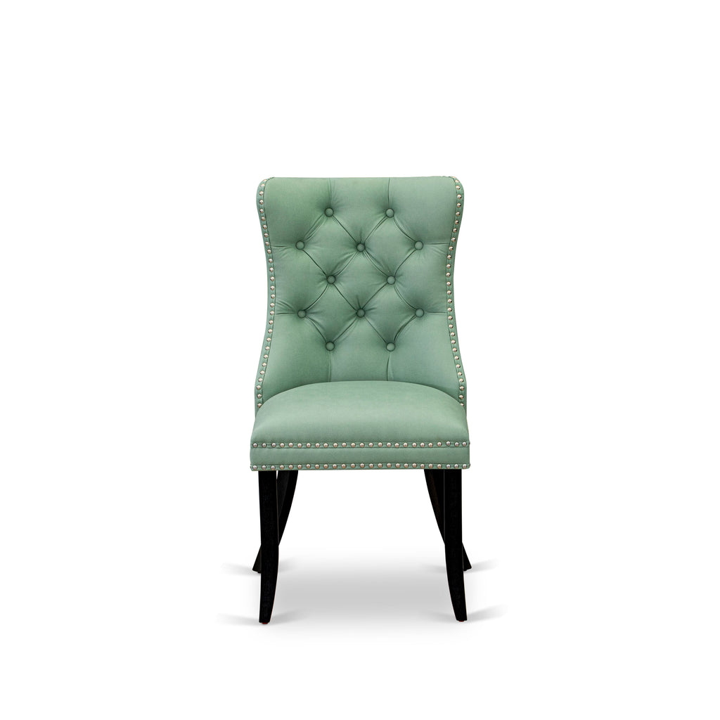 Chic 9-Pc Dining Set with Rectangular Table & Chairs in Willow Green Leather X07DA-TX1-6X