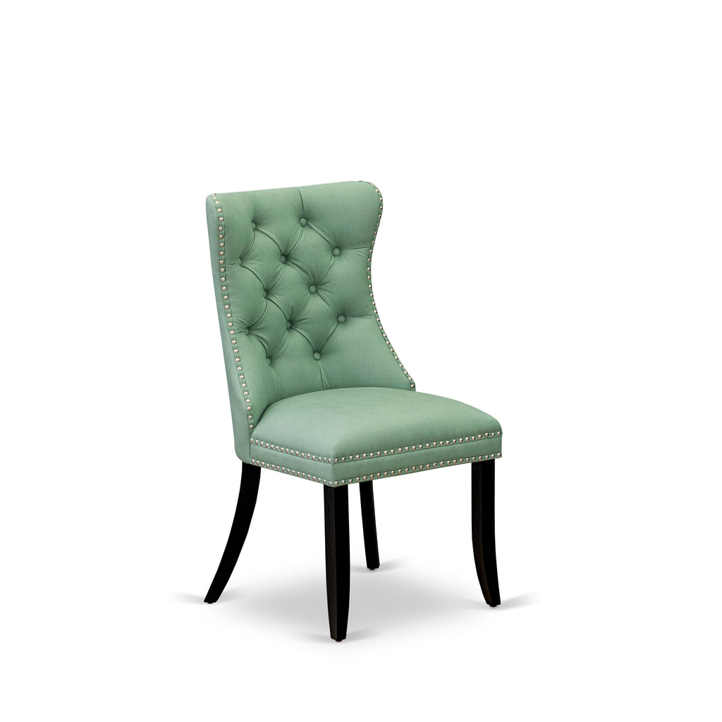 Chic 9-Pc Dining Set with Rectangular Table & Chairs in Willow Green Leather X07DA-TX1-6X