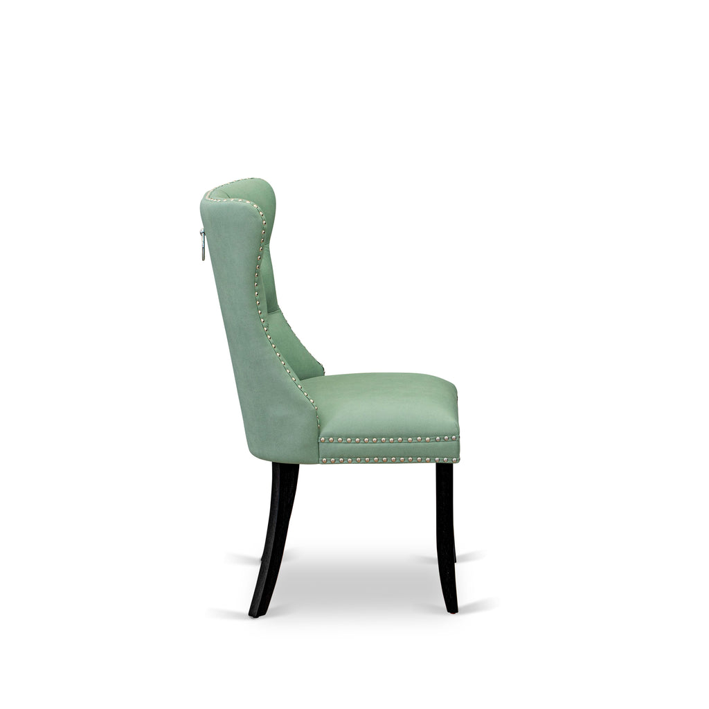 Chic 9-Pc Dining Set with Rectangular Table & Chairs in Willow Green Leather X07DA-TX1-6X