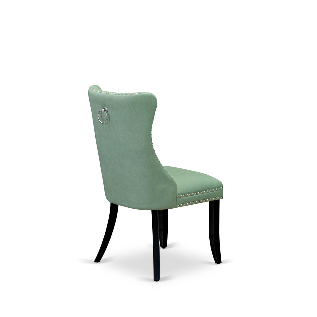 Chic 9-Pc Dining Set with Rectangular Table & Chairs in Willow Green Leather X07DA-TX1-6X