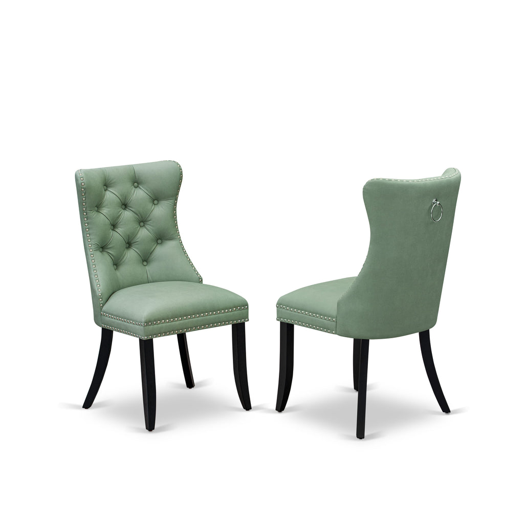 Chic 9-Pc Dining Set with Rectangular Table & Chairs in Willow Green Leather X07DA-TX1-6X