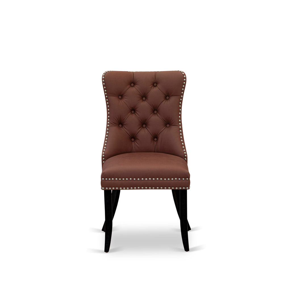 X02DA-VOA-RD Burgundy Faux Leather Accent Dining Set Ensemble with Espresso Finish and Comfy Seating for Six