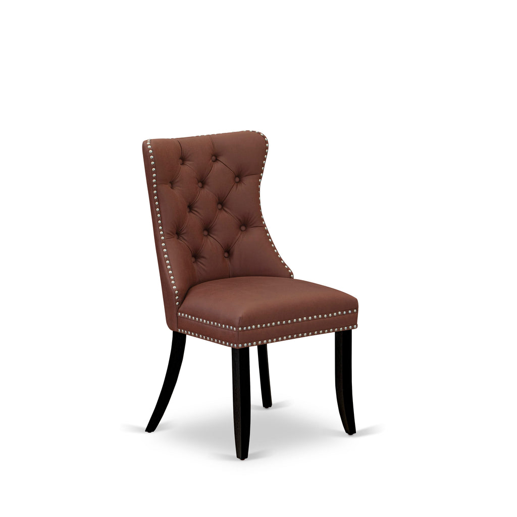 X02DA-VOA-RD Burgundy Faux Leather Accent Dining Set Ensemble with Espresso Finish and Comfy Seating for Six
