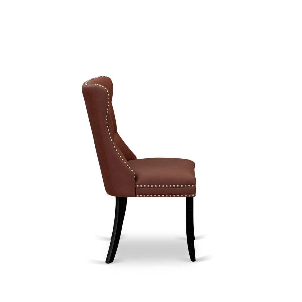 X02DA-VOA-RD Burgundy Faux Leather Accent Dining Set Ensemble with Espresso Finish and Comfy Seating for Six