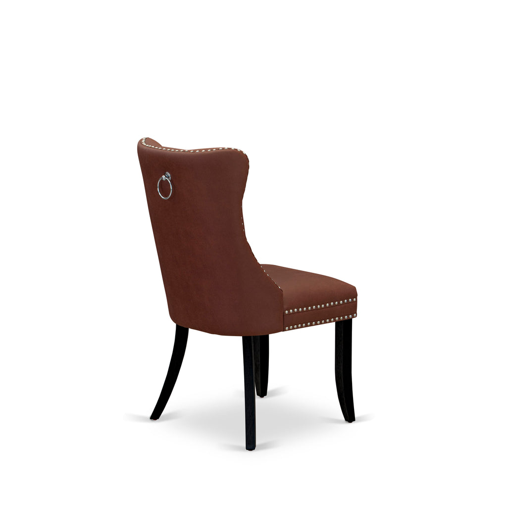 X02DA-VOA-RD Burgundy Faux Leather Accent Dining Set Ensemble with Espresso Finish and Comfy Seating for Six
