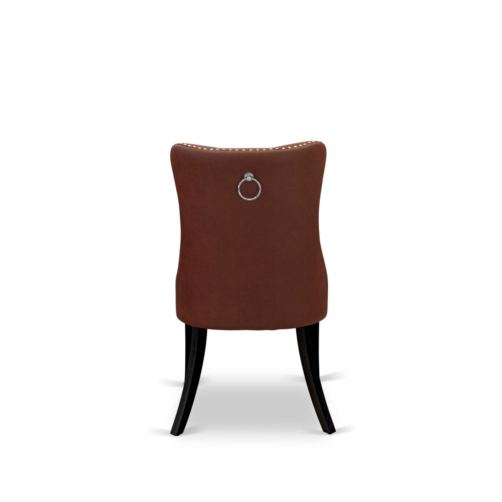 X02DA-VOA-RD Burgundy Faux Leather Accent Dining Set Ensemble with Espresso Finish and Comfy Seating for Six