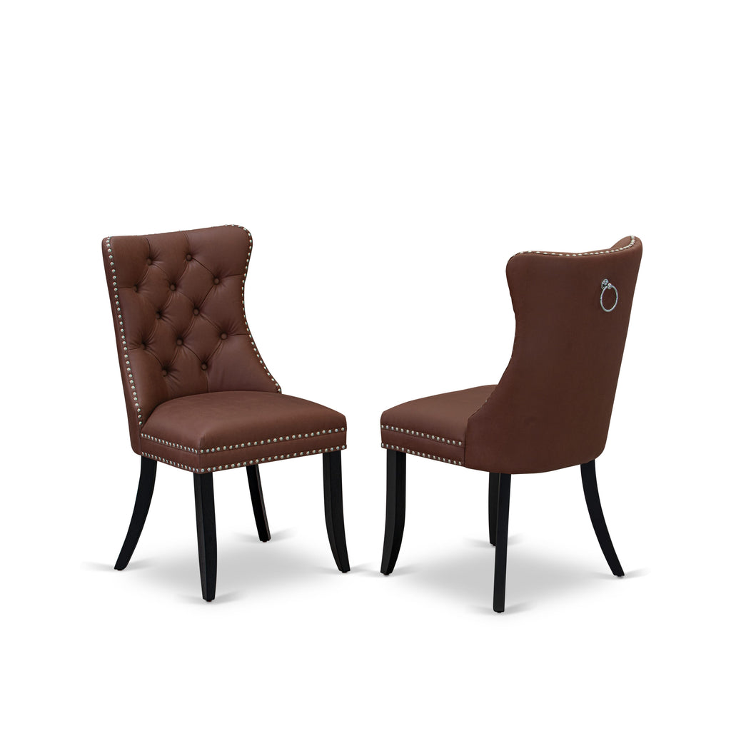 X02DA-VOA-RD Burgundy Faux Leather Accent Dining Set Ensemble with Espresso Finish and Comfy Seating for Six