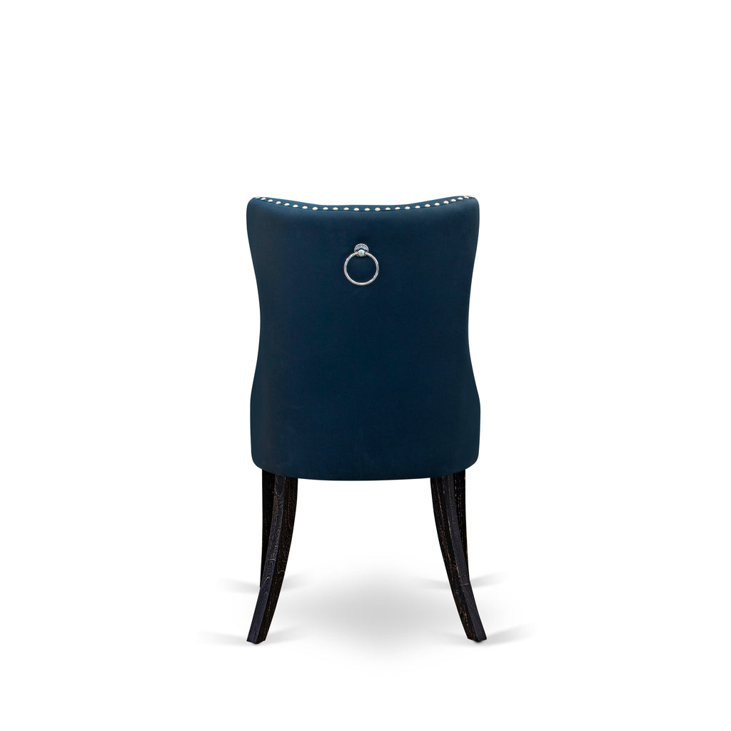 DAPFF5E Set of 2 Button Tufted Navy Kitchen Chairs with Nailhead Design - Faux Leather in Sand Blasted Black