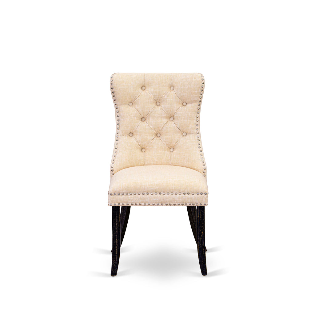 DAPFLZQ Fabric Padded Dallas Parson Chairs Button Tufted Nailhead Trim, Light Beige, Sand Blasted Black - Set of 2