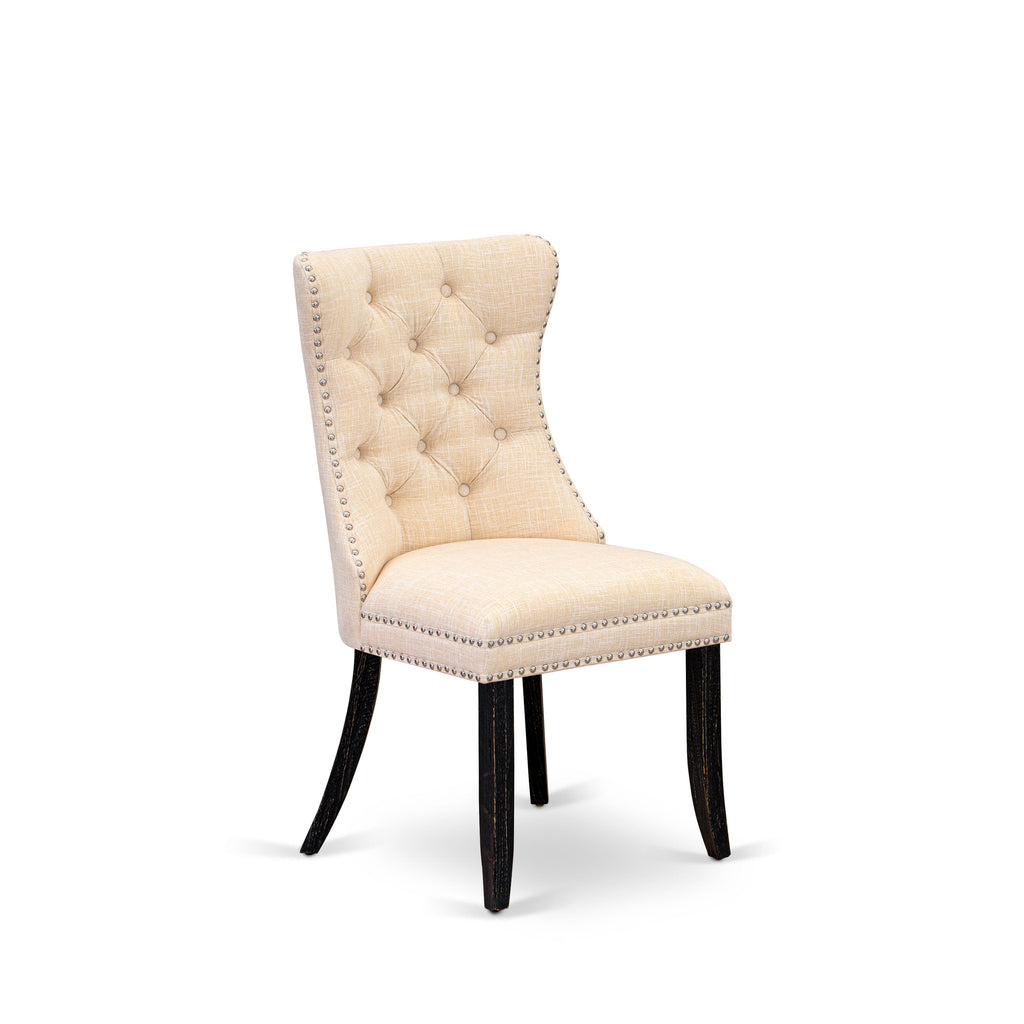 DAPFLZQ Fabric Padded Dallas Parson Chairs Button Tufted Nailhead Trim, Light Beige, Sand Blasted Black - Set of 2