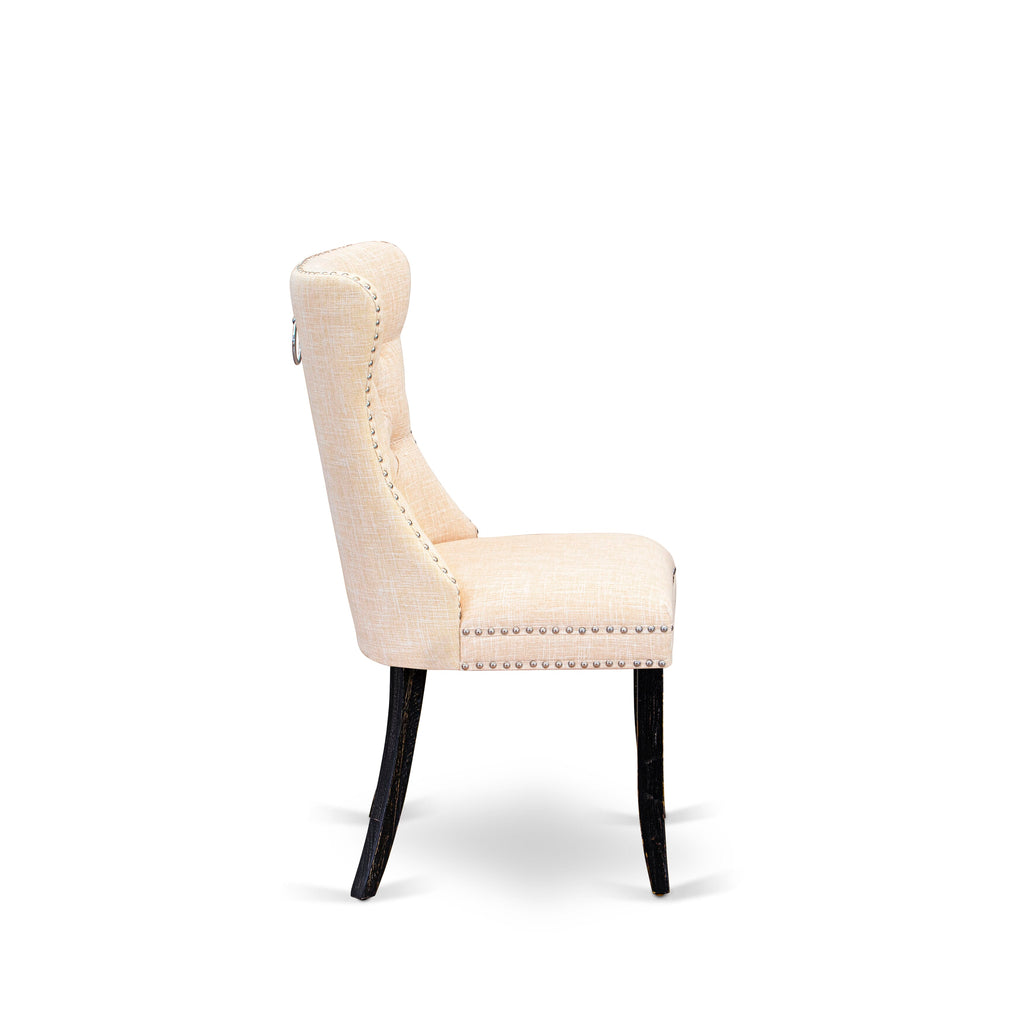 DAPFLZQ Fabric Padded Dallas Parson Chairs Button Tufted Nailhead Trim, Light Beige, Sand Blasted Black - Set of 2