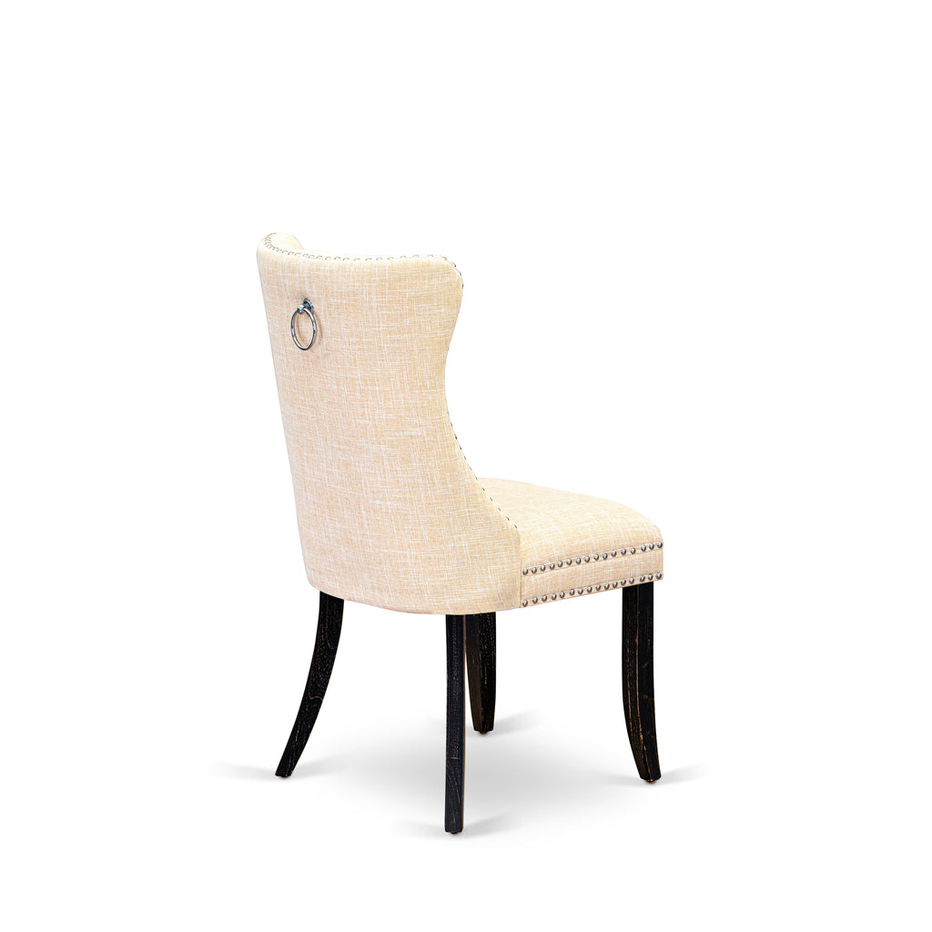 DAPFLZQ Fabric Padded Dallas Parson Chairs Button Tufted Nailhead Trim, Light Beige, Sand Blasted Black - Set of 2