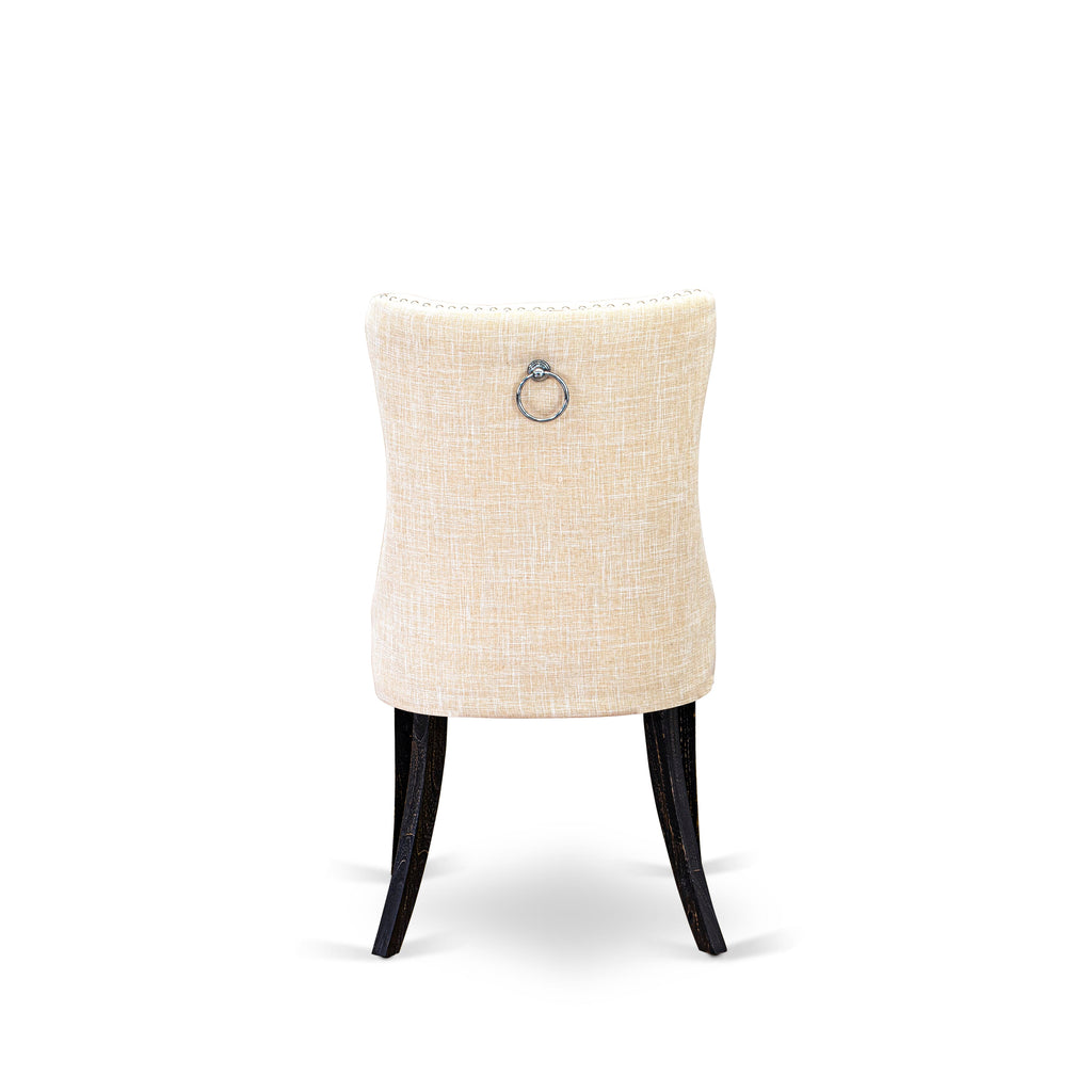 DAPFLZQ Fabric Padded Dallas Parson Chairs Button Tufted Nailhead Trim, Light Beige, Sand Blasted Black - Set of 2