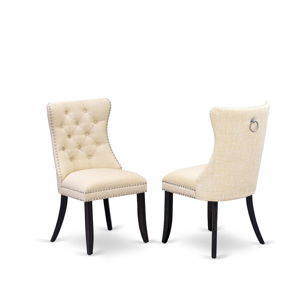 DAPFLZQ Fabric Padded Dallas Parson Chairs Button Tufted Nailhead Trim, Light Beige, Sand Blasted Black - Set of 2