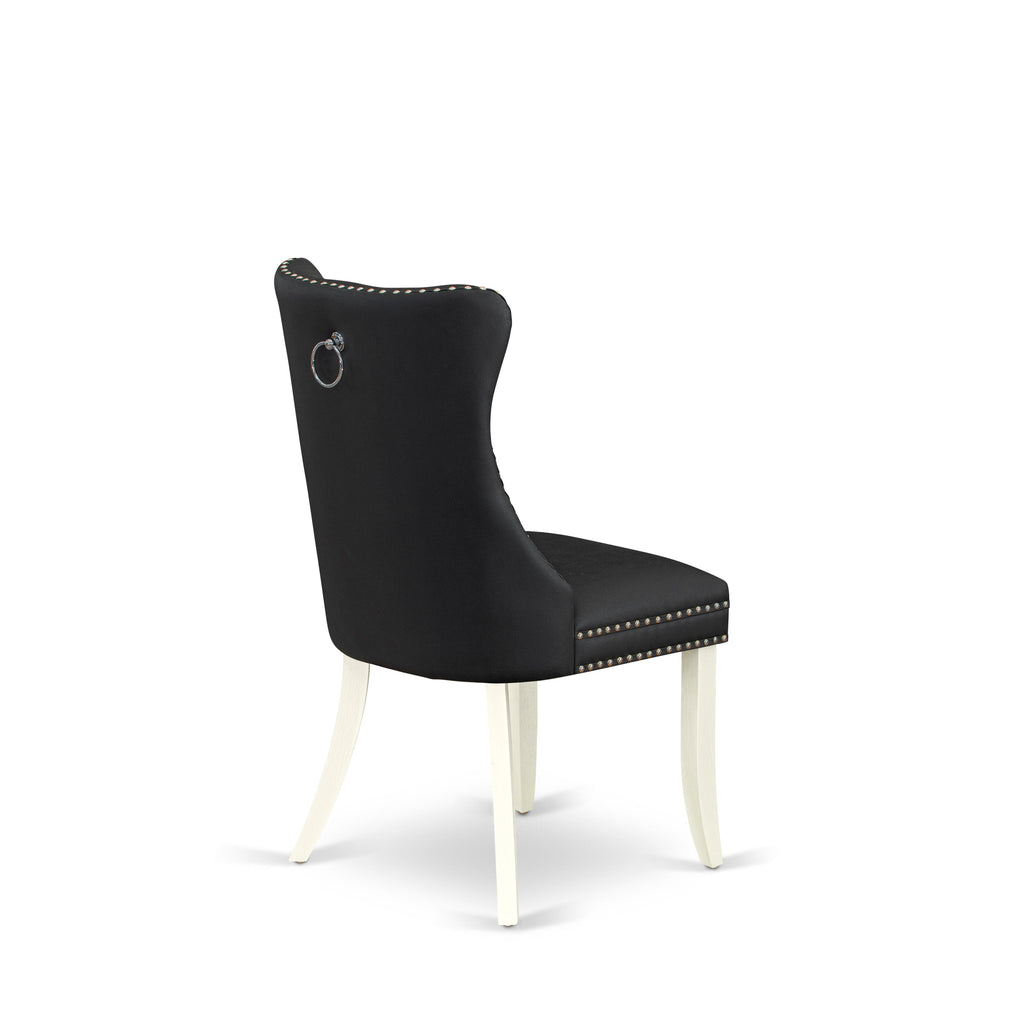 DAPHF43 Set of 2 Dallas Dining Room Chairs with Button Tufted Nailhead Trim in Dark Gray Faux Leather and Bright Linen