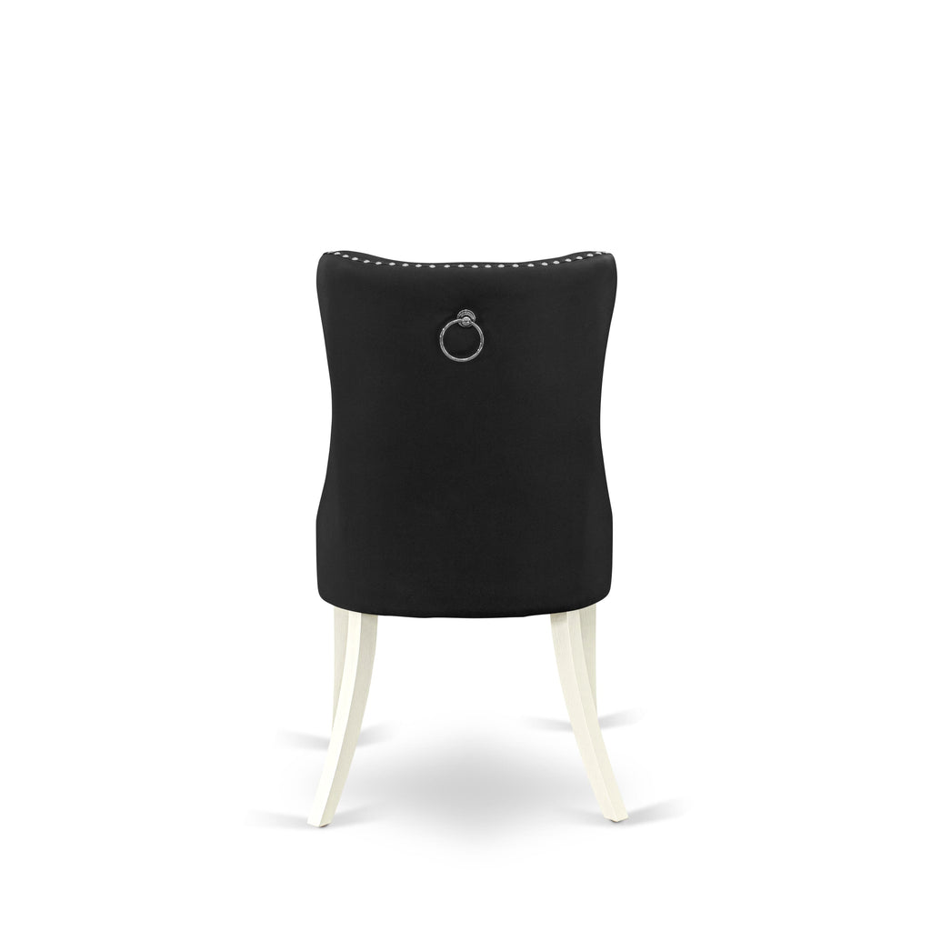 DAPHF43 Set of 2 Dallas Dining Room Chairs with Button Tufted Nailhead Trim in Dark Gray Faux Leather and Bright Linen