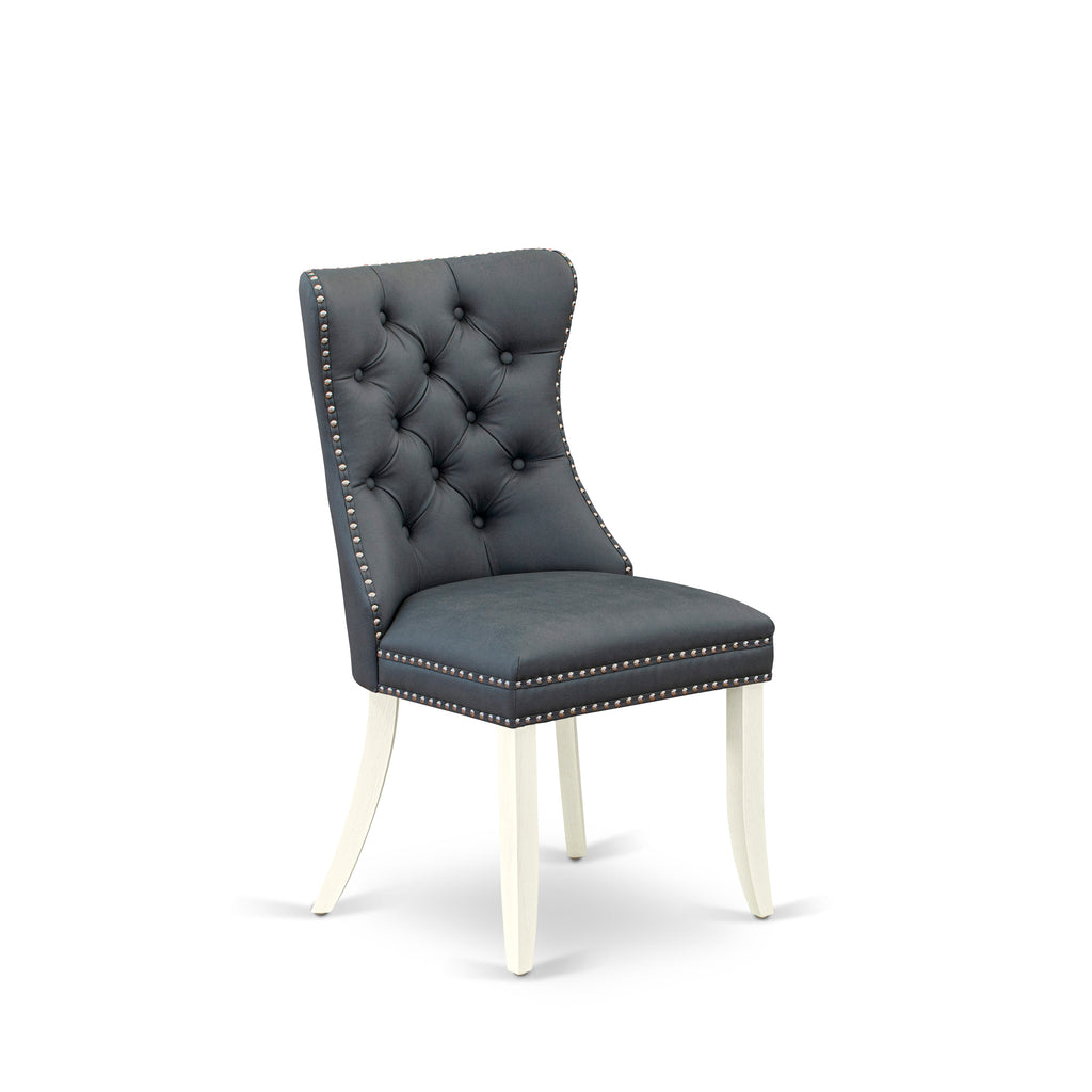 DAPHF0Z - Set of 2 Parsons Dining Chairs with Button Tufting and Faux Leather in Gray, Wirebrushed Linen White