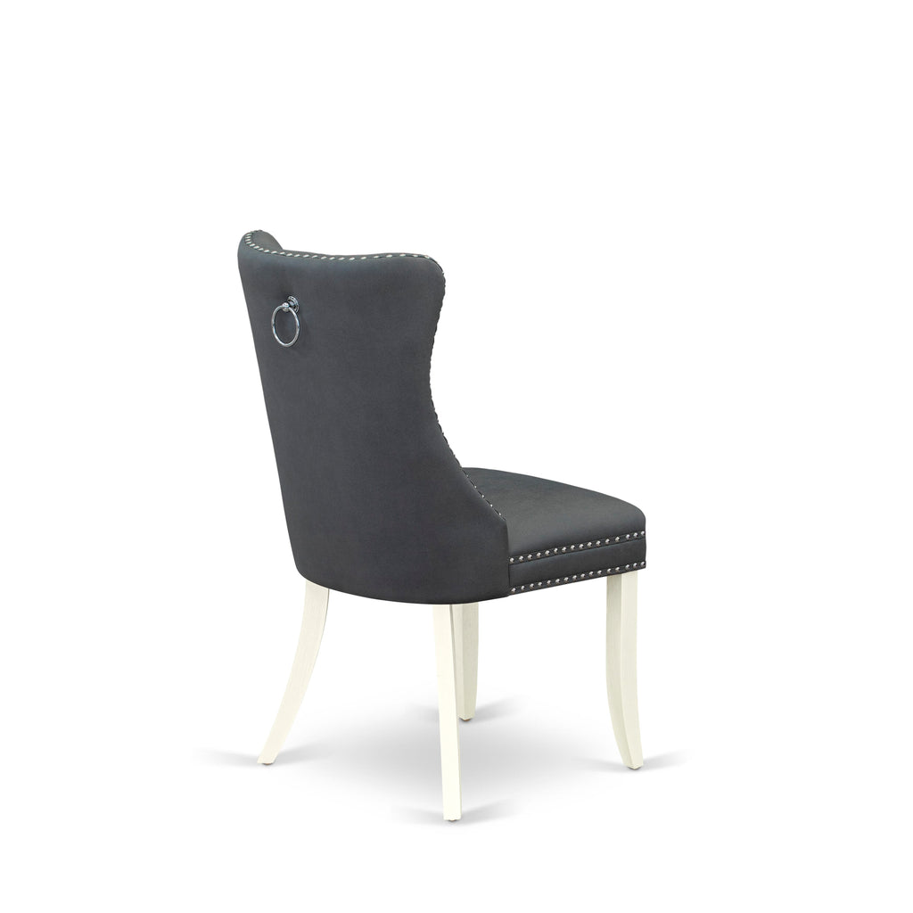 DAPHF0Z - Set of 2 Parsons Dining Chairs with Button Tufting and Faux Leather in Gray, Wirebrushed Linen White