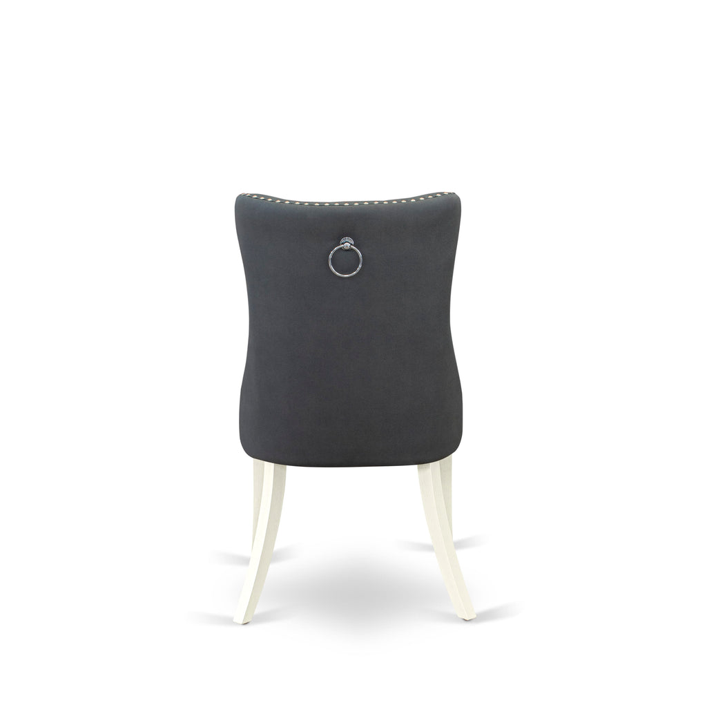DAPHF0Z - Set of 2 Parsons Dining Chairs with Button Tufting and Faux Leather in Gray, Wirebrushed Linen White