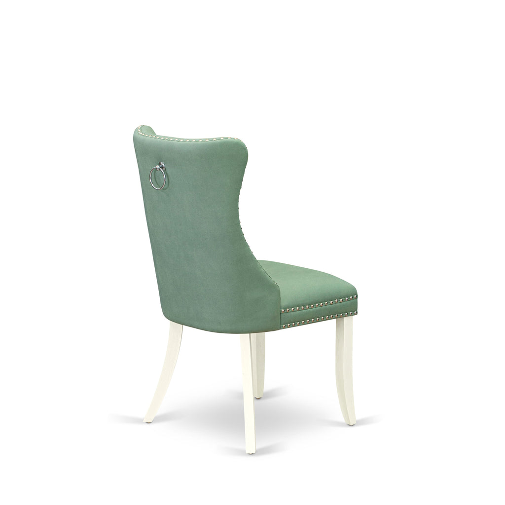 DAPHFVB Dallas Parson Dining Set Button Tufted Nailhead Green Faux Leather Chairs, Pair, in Bright Linen White Finish