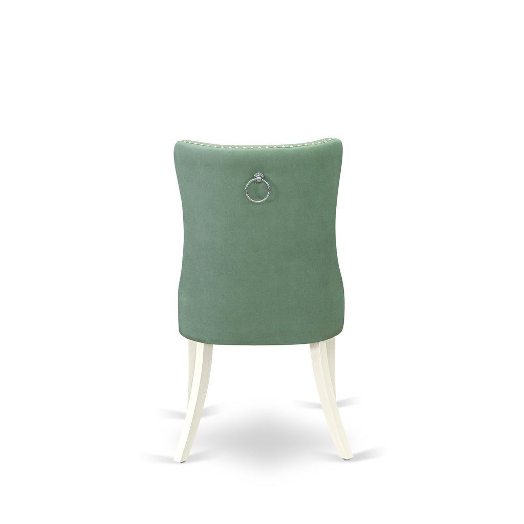 DAPHFVB Dallas Parson Dining Set Button Tufted Nailhead Green Faux Leather Chairs, Pair, in Bright Linen White Finish