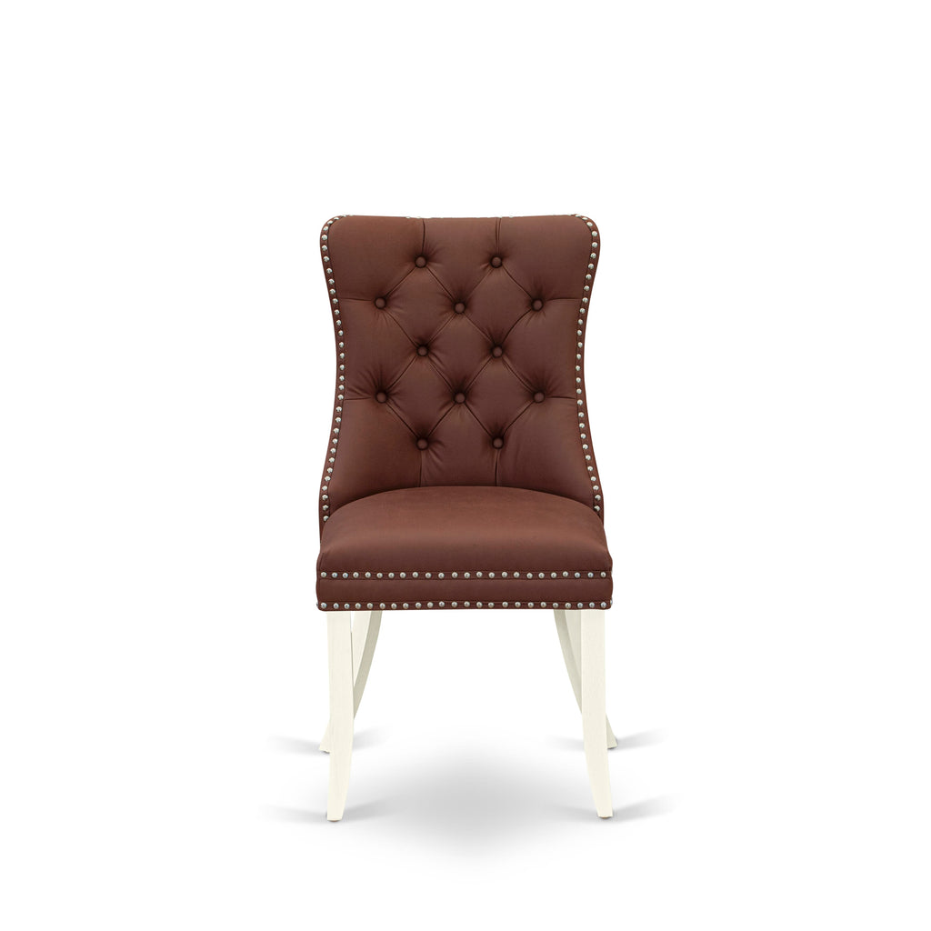 Set of 2, DAPHFAH Dallas Parsons Dining Room Chairs - Burgundy Faux Leather, Bright White, Button Tufted with Nailhead Trim