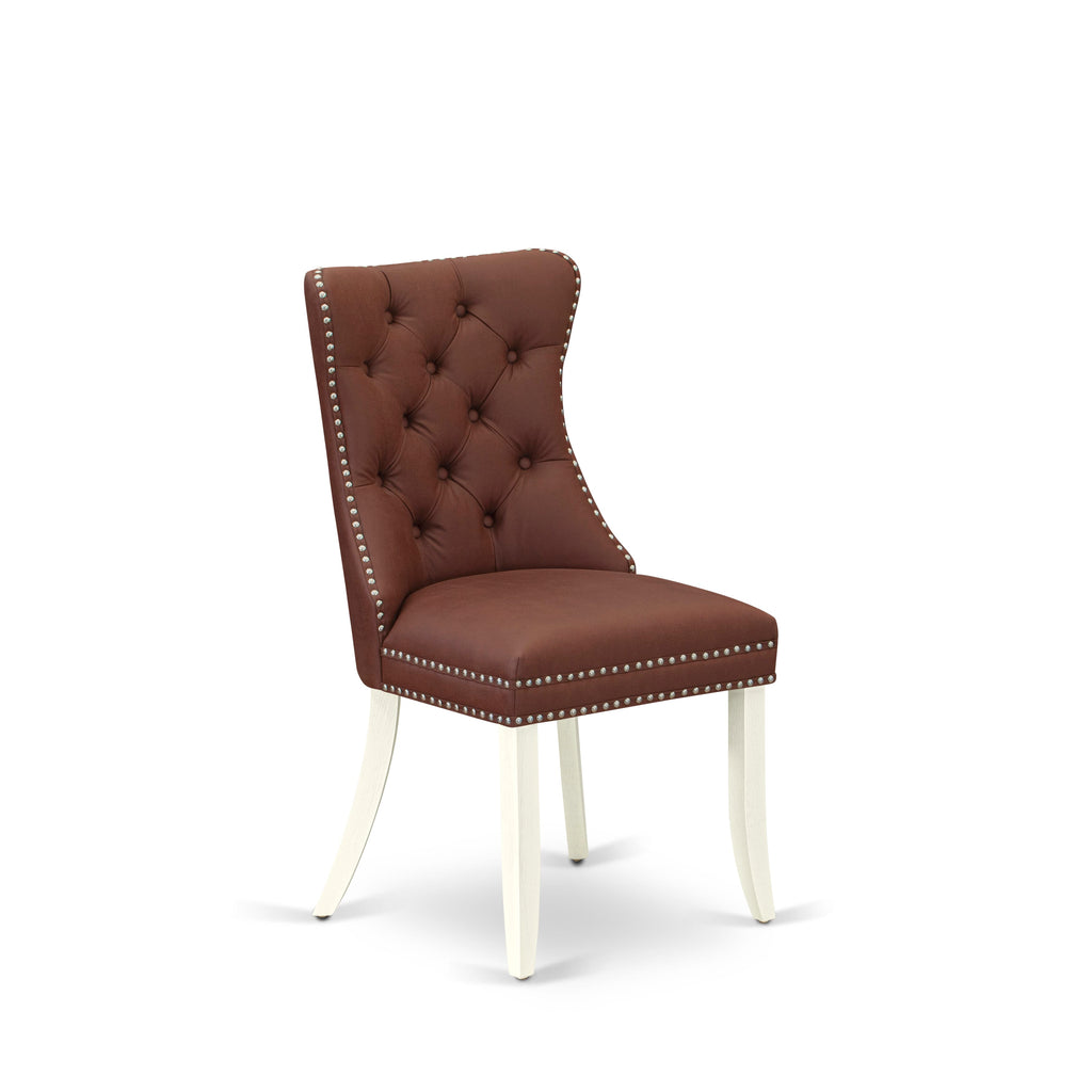 Set of 2, DAPHFAH Dallas Parsons Dining Room Chairs - Burgundy Faux Leather, Bright White, Button Tufted with Nailhead Trim