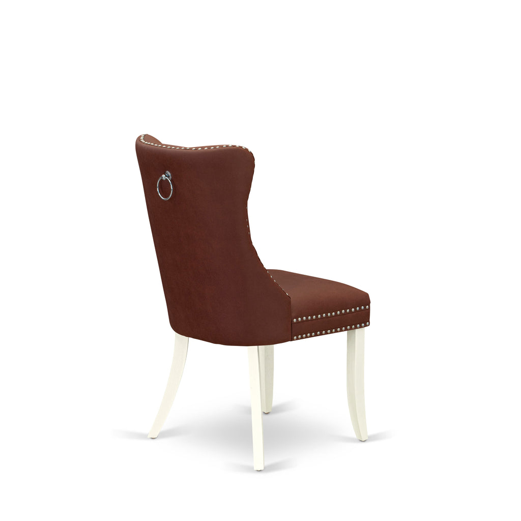 Set of 2, DAPHFAH Dallas Parsons Dining Room Chairs - Burgundy Faux Leather, Bright White, Button Tufted with Nailhead Trim