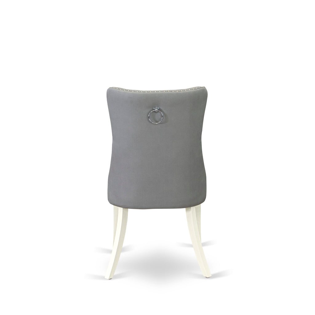 DAPHF70 Dining Chairs Pair Light Gray Faux Suede Upholstered, Button Tufted, Nailhead, Linen White Finish