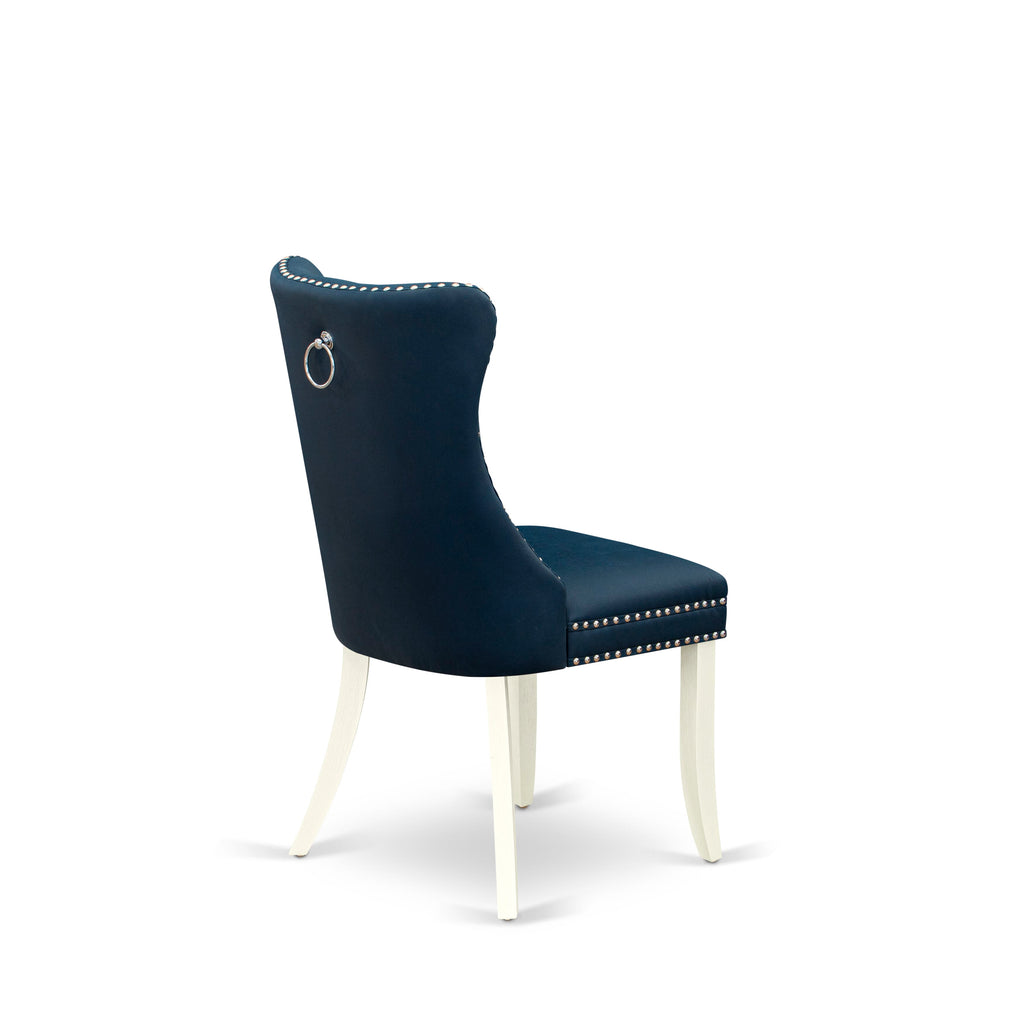 DAPHFKY Elegant Dining Room Set with Navy Upholstered Chairs - Button Style and Nailhead Details, Wirebrushed White Base