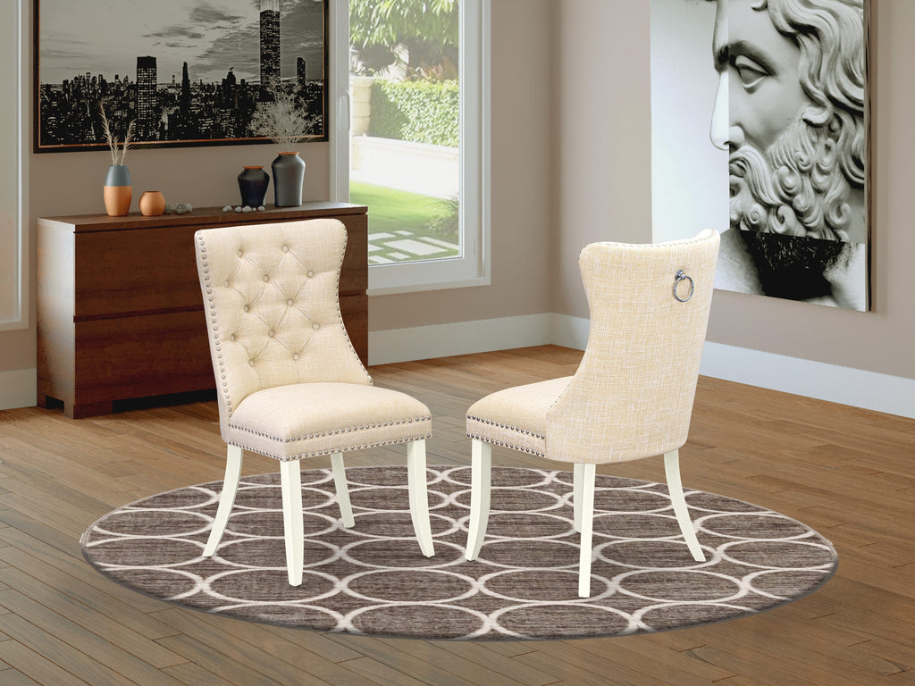 Pair of DAPHLZU Elegant Button Tufted Dining Chairs in Light Beige Linen with Nailhead Trim for a Bright Touch