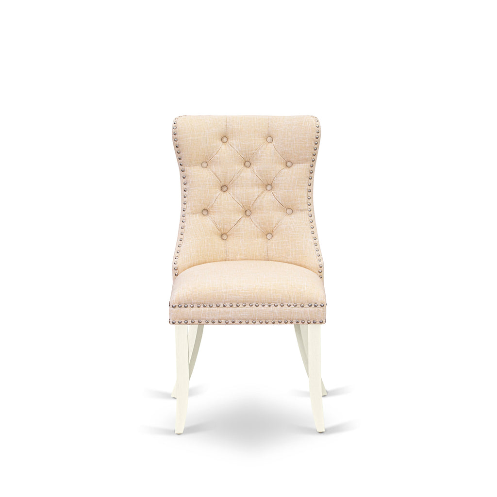 Pair of DAPHLZU Elegant Button Tufted Dining Chairs in Light Beige Linen with Nailhead Trim for a Bright Touch