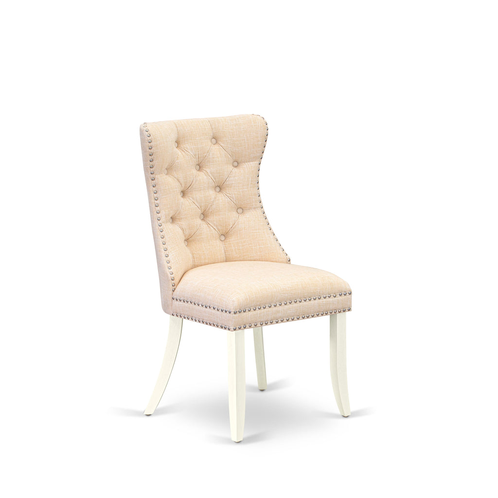 Pair of DAPHLZU Elegant Button Tufted Dining Chairs in Light Beige Linen with Nailhead Trim for a Bright Touch