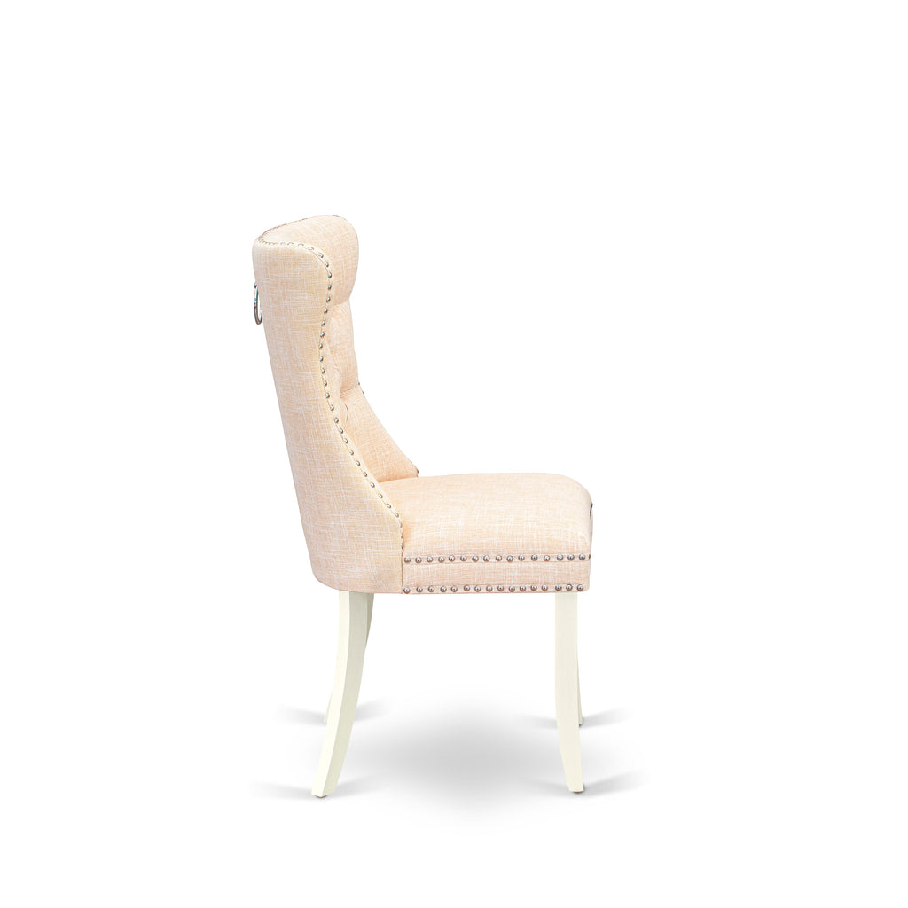 Pair of DAPHLZU Elegant Button Tufted Dining Chairs in Light Beige Linen with Nailhead Trim for a Bright Touch