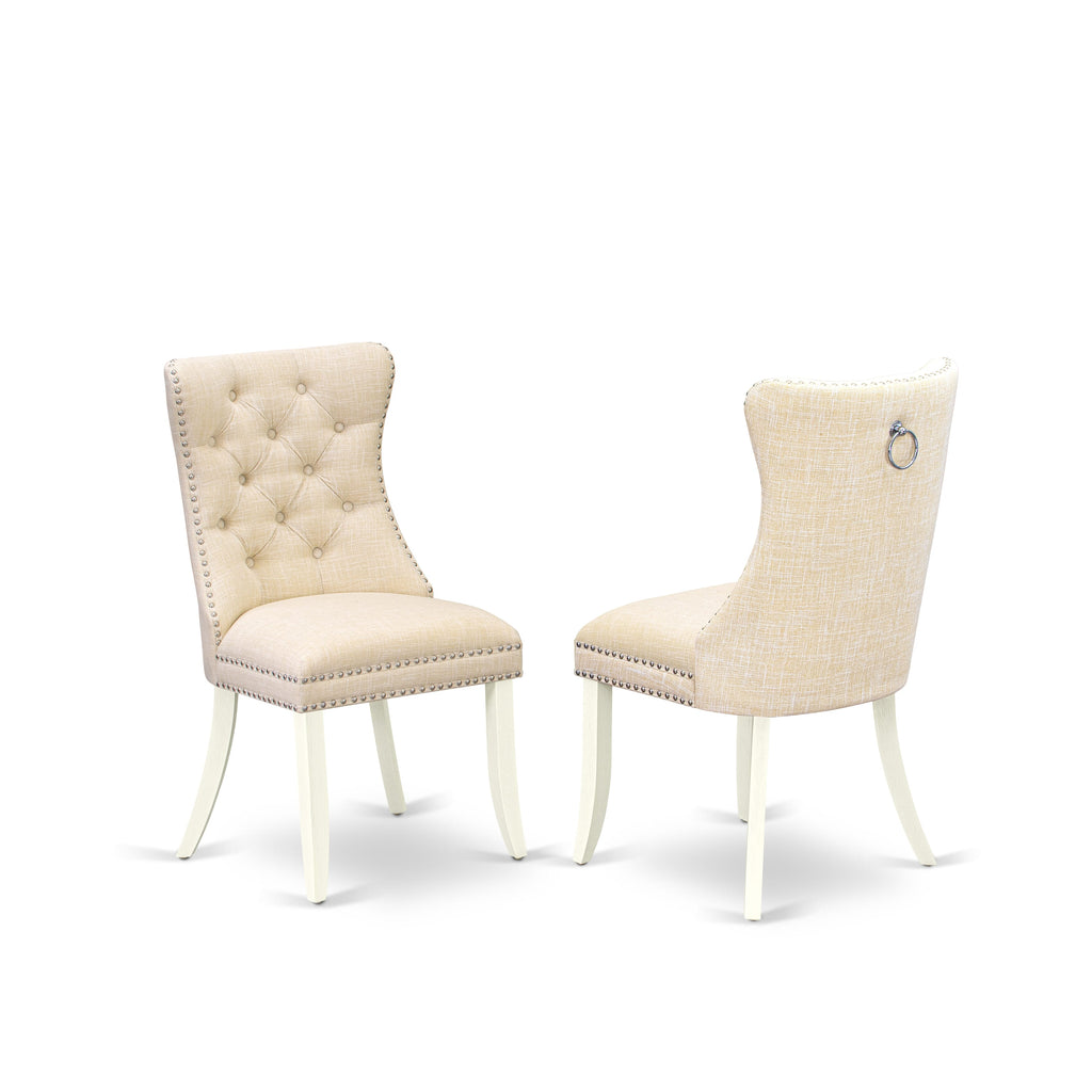 Pair of DAPHLZU Elegant Button Tufted Dining Chairs in Light Beige Linen with Nailhead Trim for a Bright Touch