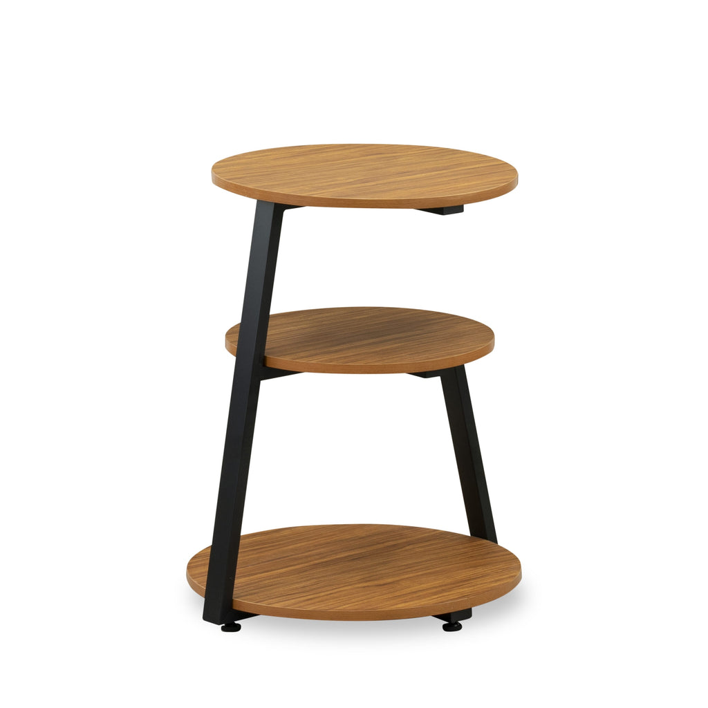 Chic Living Side Decor Table DCETBPO - Round Night Stand with Three Tiers, 22 Black Frame and Brown Top
