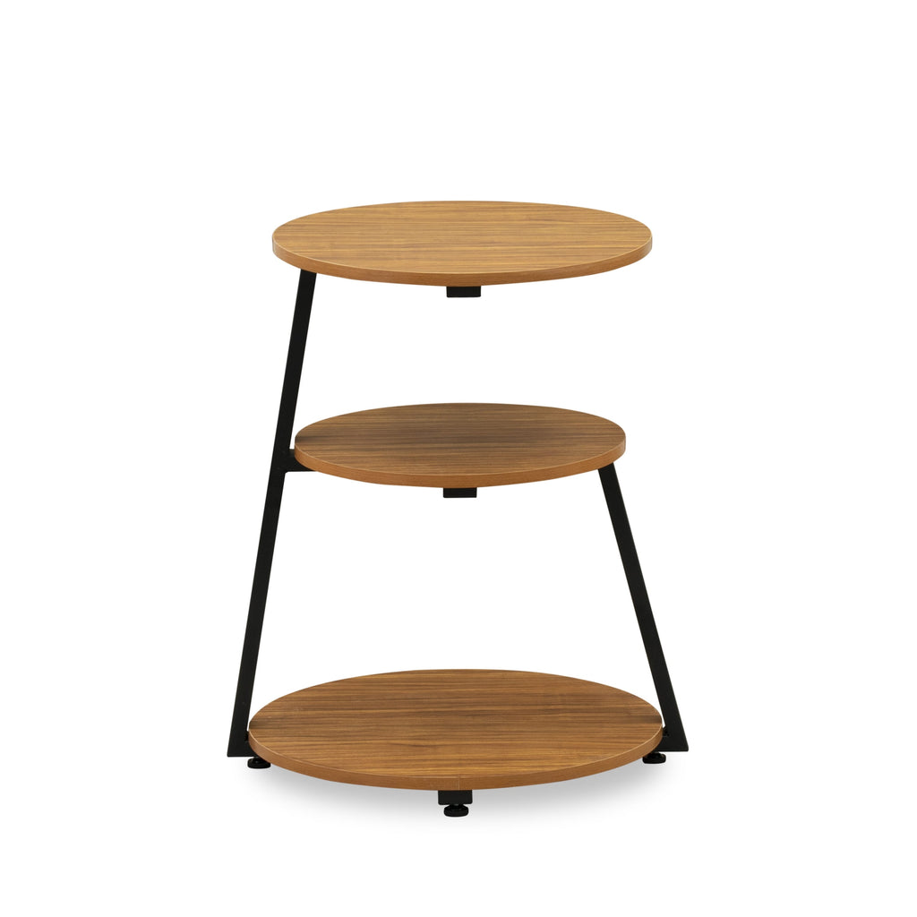 Chic Living Side Decor Table DCETBPO - Round Night Stand with Three Tiers, 22 Black Frame and Brown Top