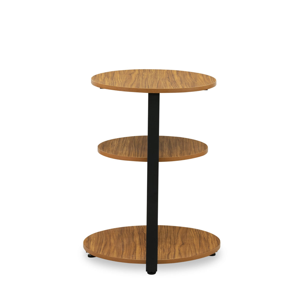 Chic Living Side Decor Table DCETBPO - Round Night Stand with Three Tiers, 22 Black Frame and Brown Top
