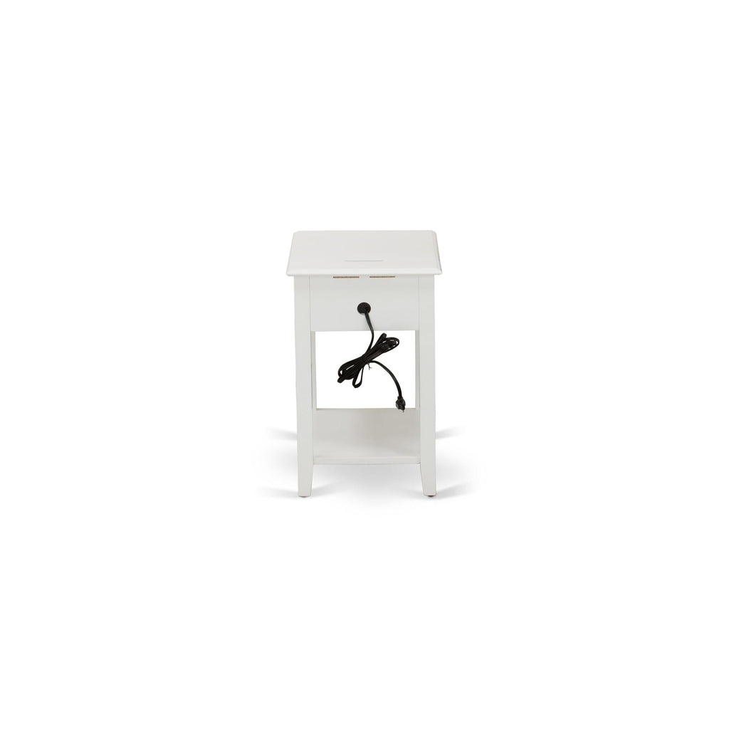 DE-05-2B Sleek Denison Rectangle Side Table with Storage Drawer, 24x19 Inch White Finish Ideal for Bedroom Use