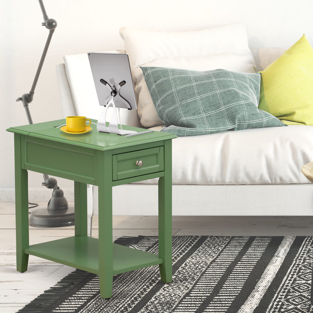 DE-12-ML Inviting Green Denison Nightstand Bedroom Rectangle Table with Drawer, 24x19