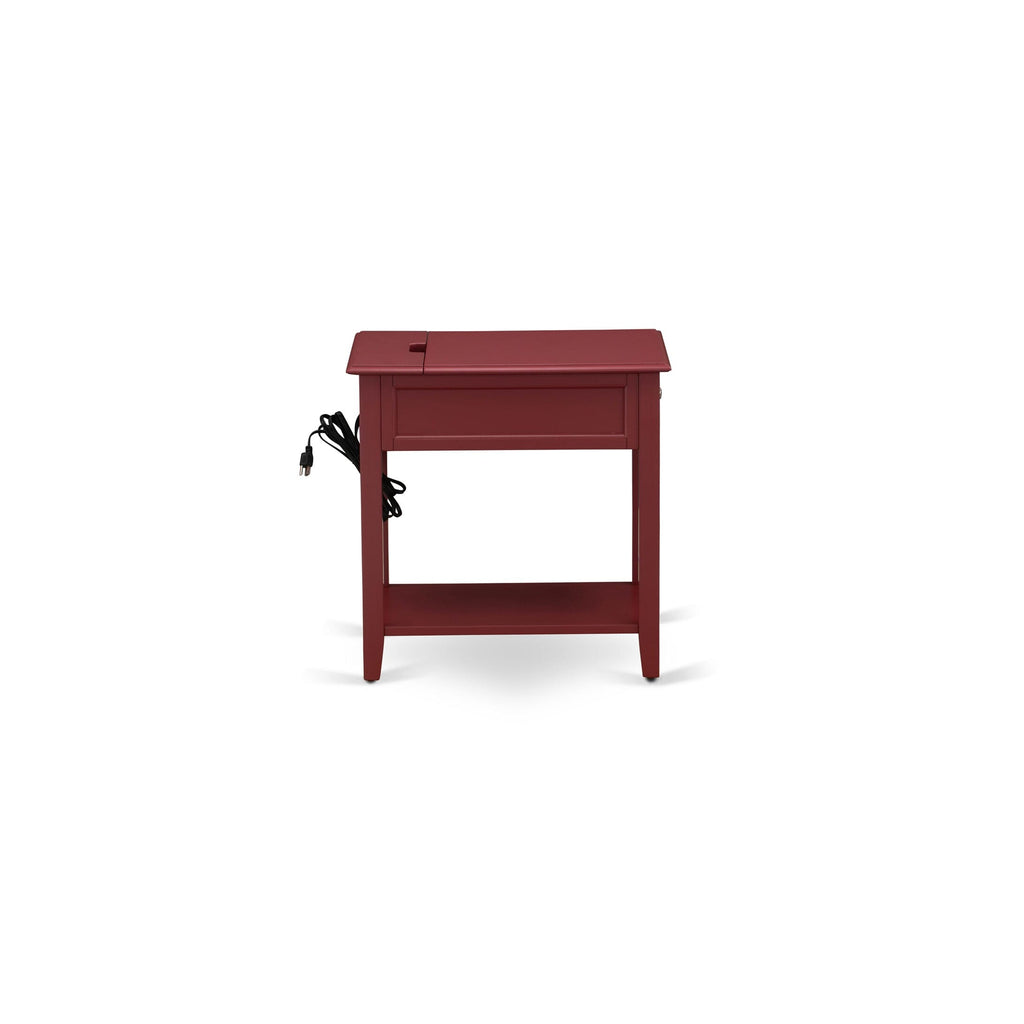 Denison Night Stand - DE-13-NL Modern Rectangular Bedside End Table Featuring Drawer, 24x19 Inch, Burgundy