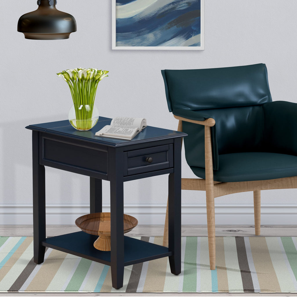 DE-15-AI Navy Blue Nightstand with Drawer, Ideal for Cozzy Bedside Storage Solution, (24x19 Inch)