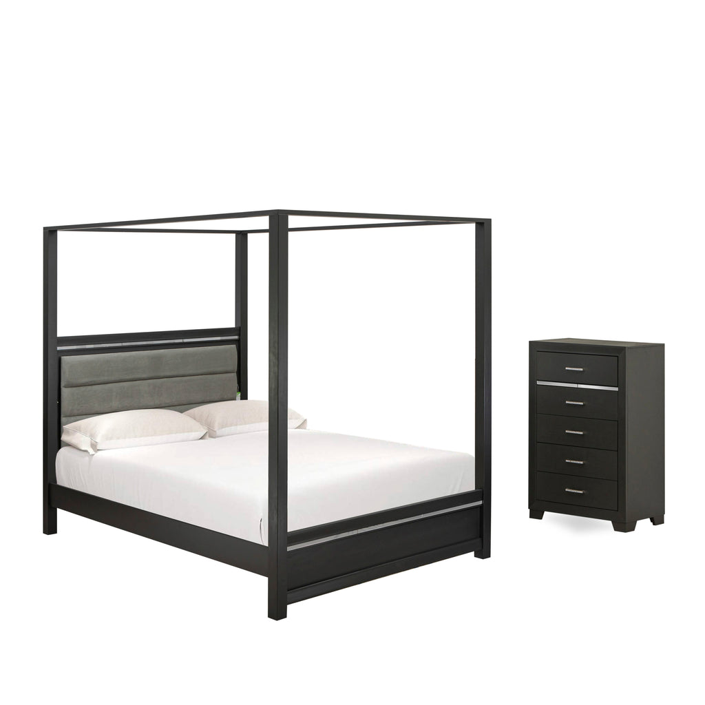 DE20-JZBMFW 2-Piece Denali Modern Bedroom Set Queen Bed & Compact Chest - Brushed Gray Finish